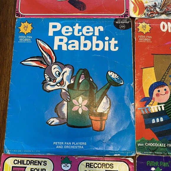 Vintage Children's 7" Records Lot Of 6 Peter Pan Birthday Rabbit Lollipop Firema - Picture 5 of 10